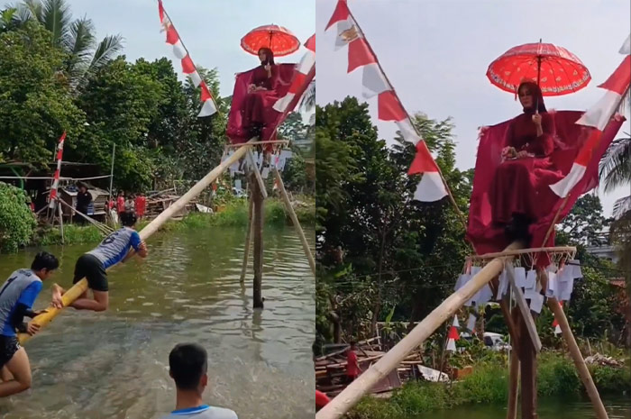 Lomba panjat pinang unik berhadiah janda muda di Cianjur viral di media sosial.