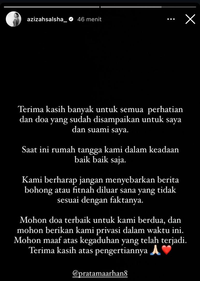 klarifikasi Azizah Salsha usai dituding selingkuh dengan Salim