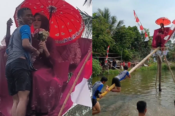 Tangkapan layar pemenang lomba panjat pinang berhadiah janda muda.