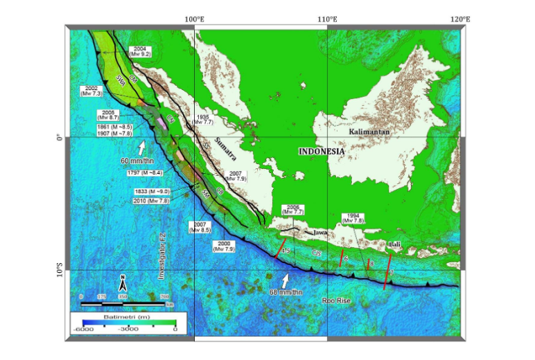 Peta kawasan rawan bencana gempa bumi.