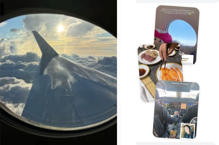 Tampak jendela pesawat yang dibagikan Erina Gudono melalui story Instagram miliknya.