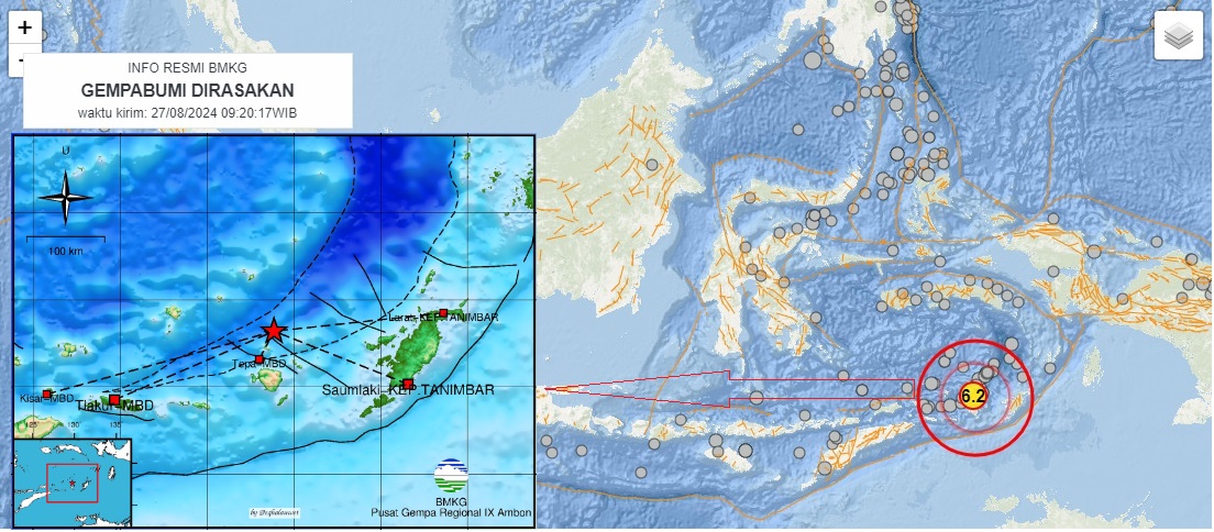 Peta Penampakan Gempa Kepulauan Tanimbar