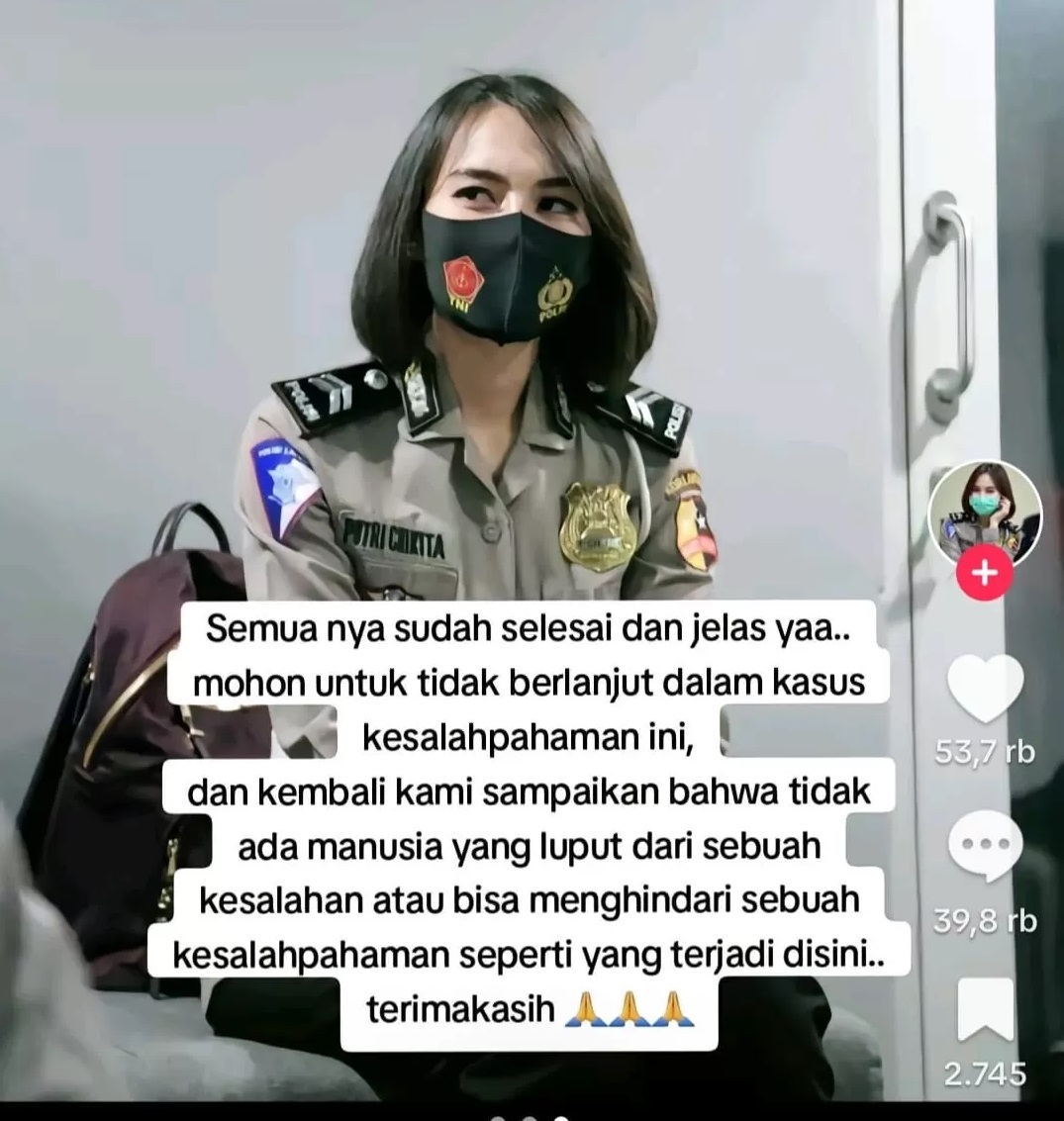 Klarifikasi permintaan maaf Brigadir Putri Cikita di akun tiktok.