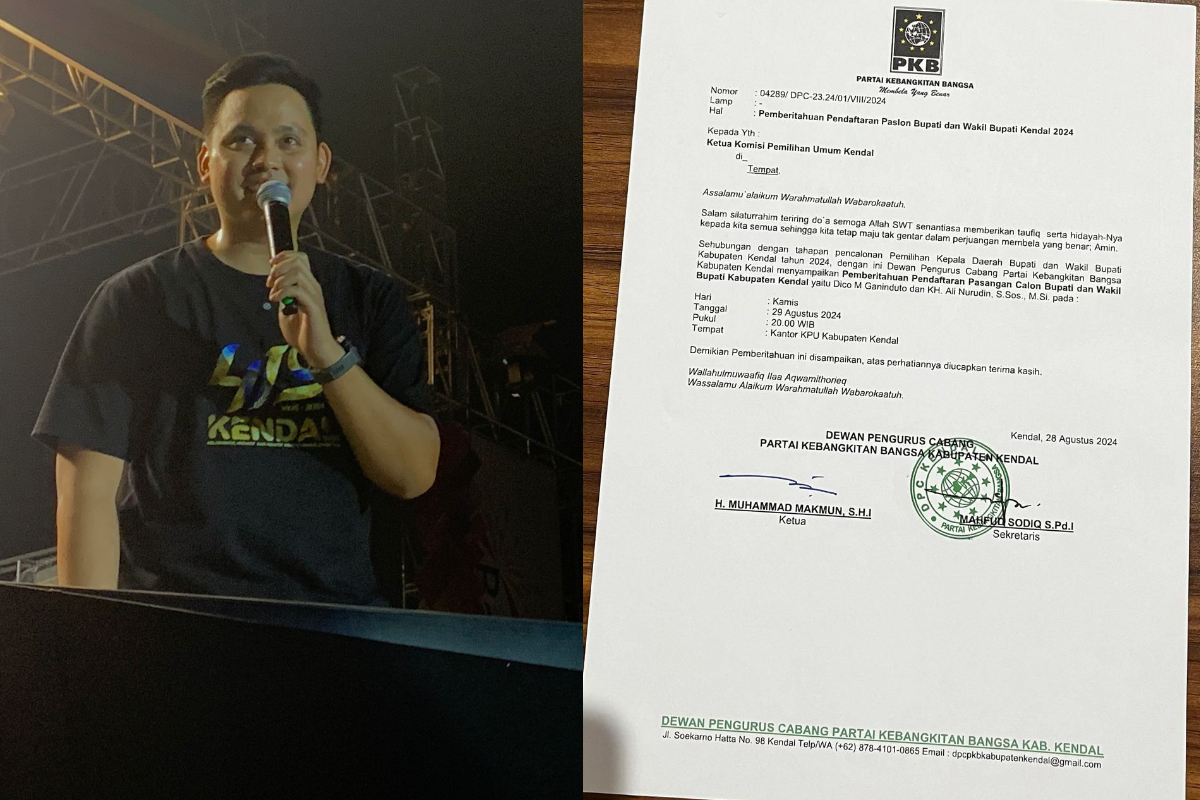 Sosok Dico M. Ganinduto dan surat pemberitahuan dari PKB ke KPU untuk pendaftaran. DEVI KHOFIFATUR RIZQI/ JAWA POS RADAR SEMARANG