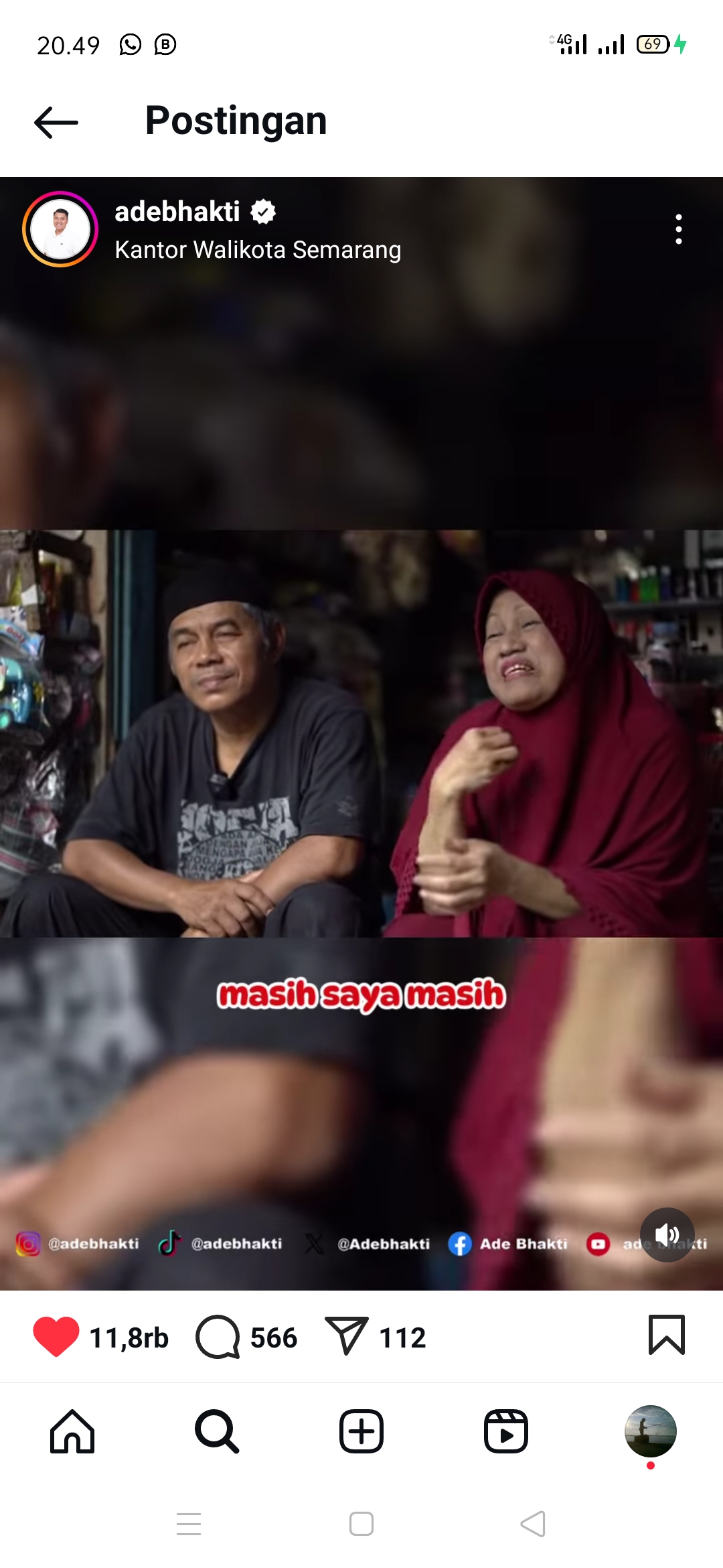 Tangkapan layar pesan orang tua Ade Bhakti Ariawan di Instagram @adebhakti