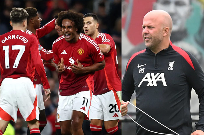 Pemain Manchester United dan Arne Slot, pelatih Liverpool.