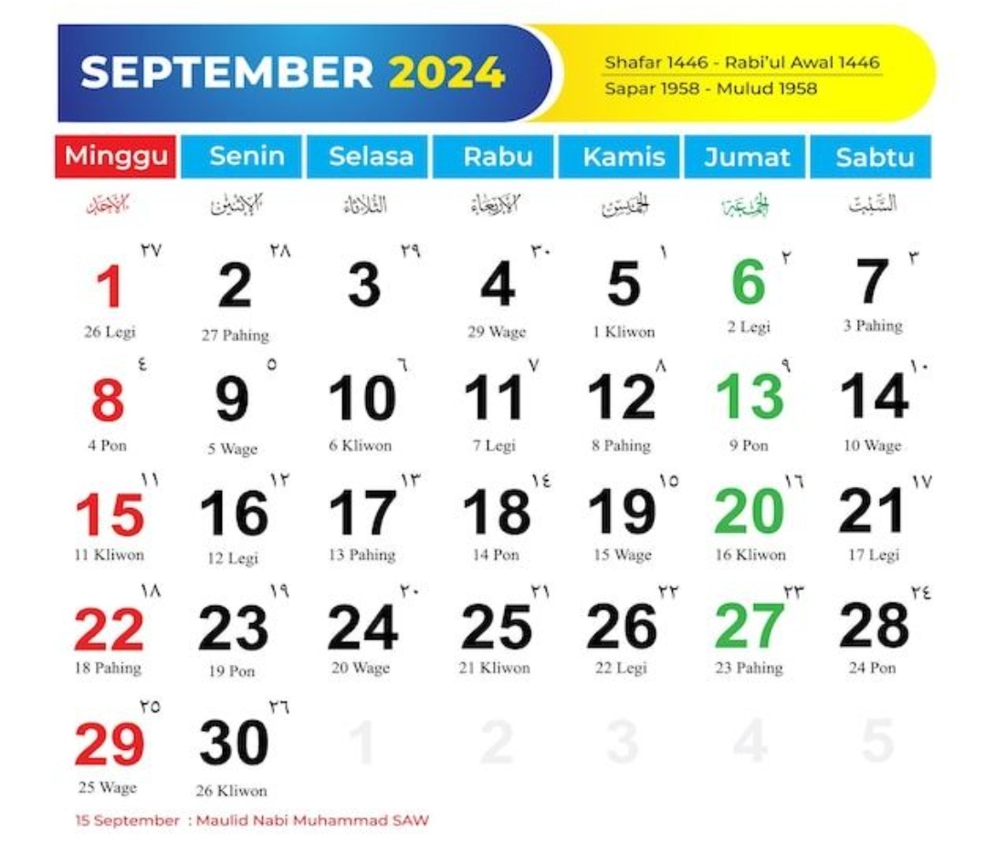 Kalender bulan September 2024