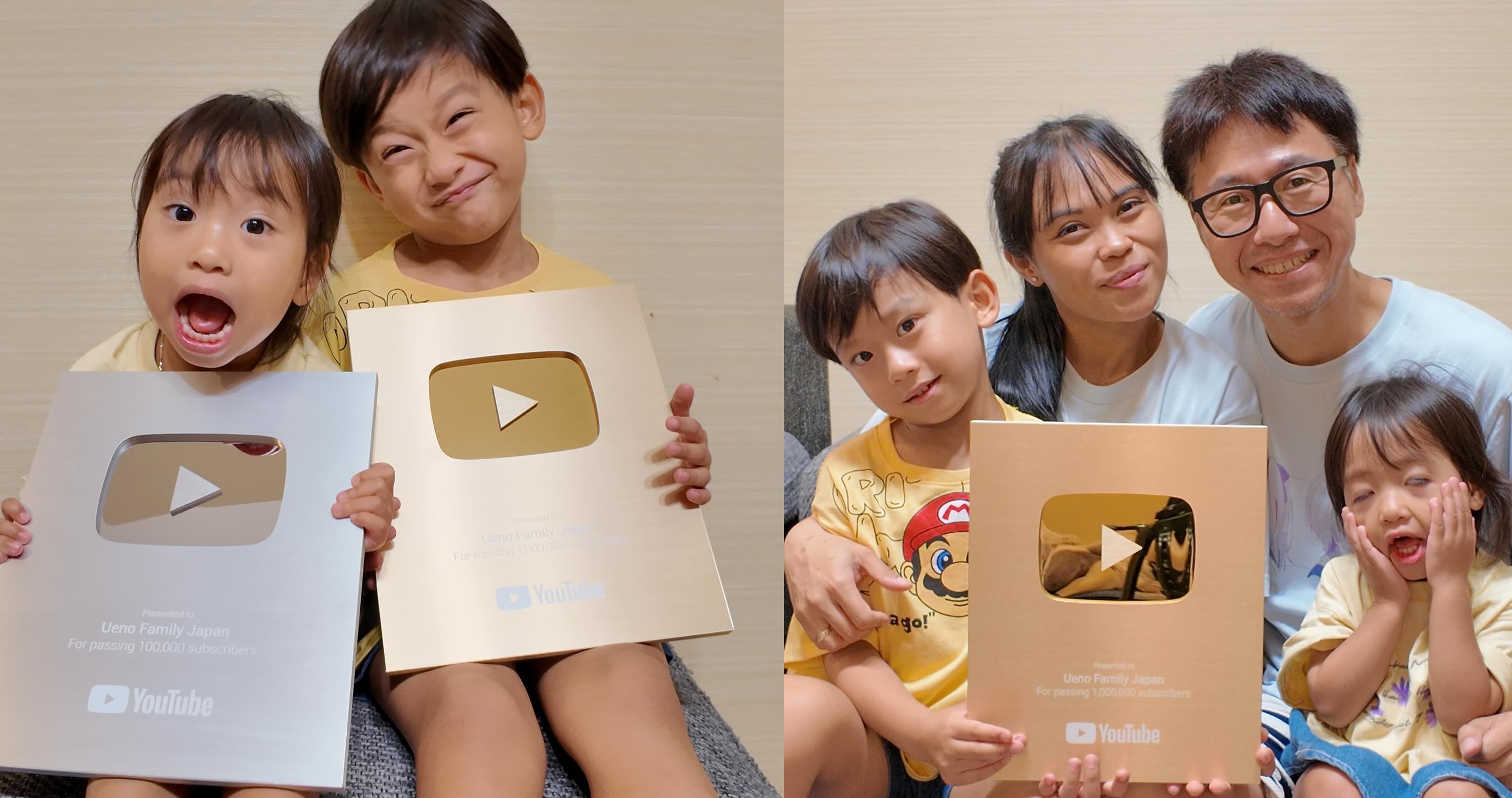 Kolase Mama Mega, ritsuki dan Keluarga unboxing golden play button YouTube.