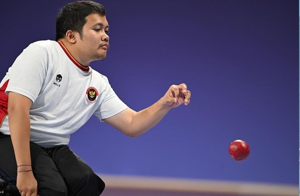 Muhammad Bintang Herlangga saat berlaga di laga puncak Boccia nomor Men