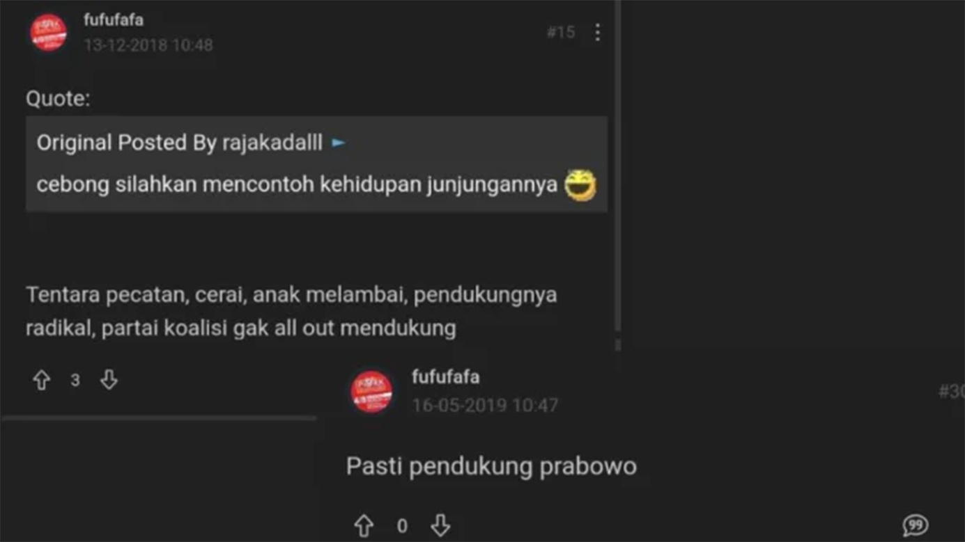 Salah satu cuitan akun fufufafa.