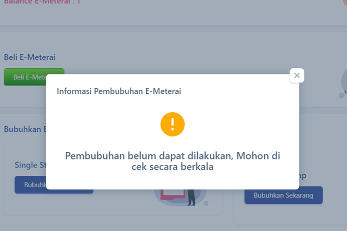 Error dan kegagalan pembubuhan e-Materai untuk pendaftaran CPNS 2024.