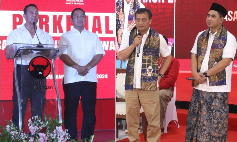 Pasangan Andika Perkasa - Hendrar Prihadi dan Ahmad Luthfi - Taj Yasin yang akan berlaga dalam Pilgub Jateng 2024 (Nurchamim/Jawa Pos Radar Semarang)