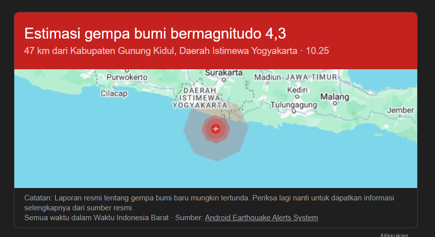 Gempa di Gunungkidul.
