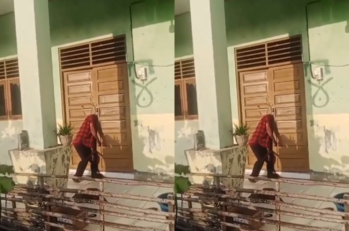Tangkapan layar video viral pria tewas terjepit pintu.