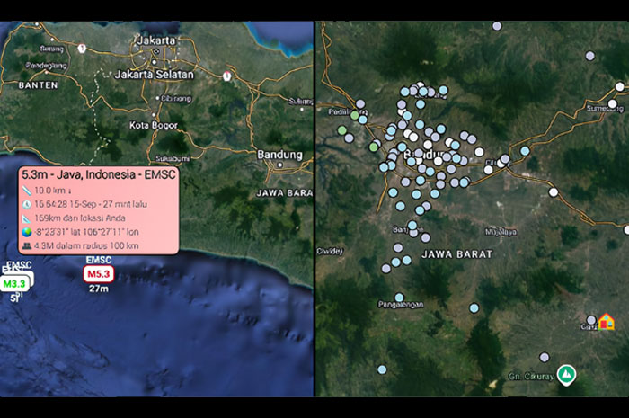 Peta gempa di Sukabumi pada Minggu, 15 September 2024.