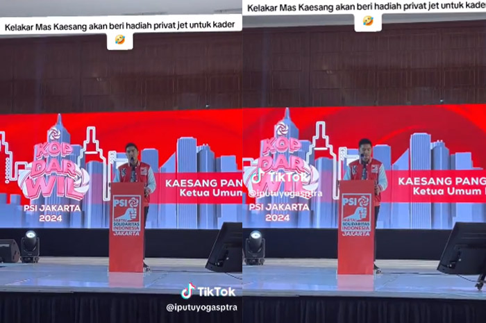 Tangkapan layar pidato Kaesang Pangarep berkelakar soal jet pribadi.
