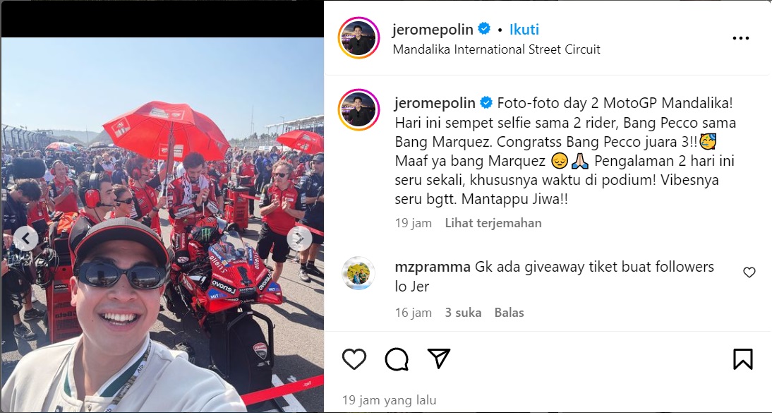 YouTuber, Jerome Polin meminta maaf kepada Marc Marquez di akun instagramnya.