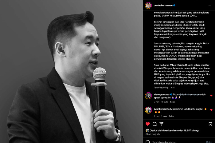 Pakar Digital Marketing Expert Denny Santoso tanggapi sorotan Chef Devina Hermawan soal buku dijual murah di marketplace.