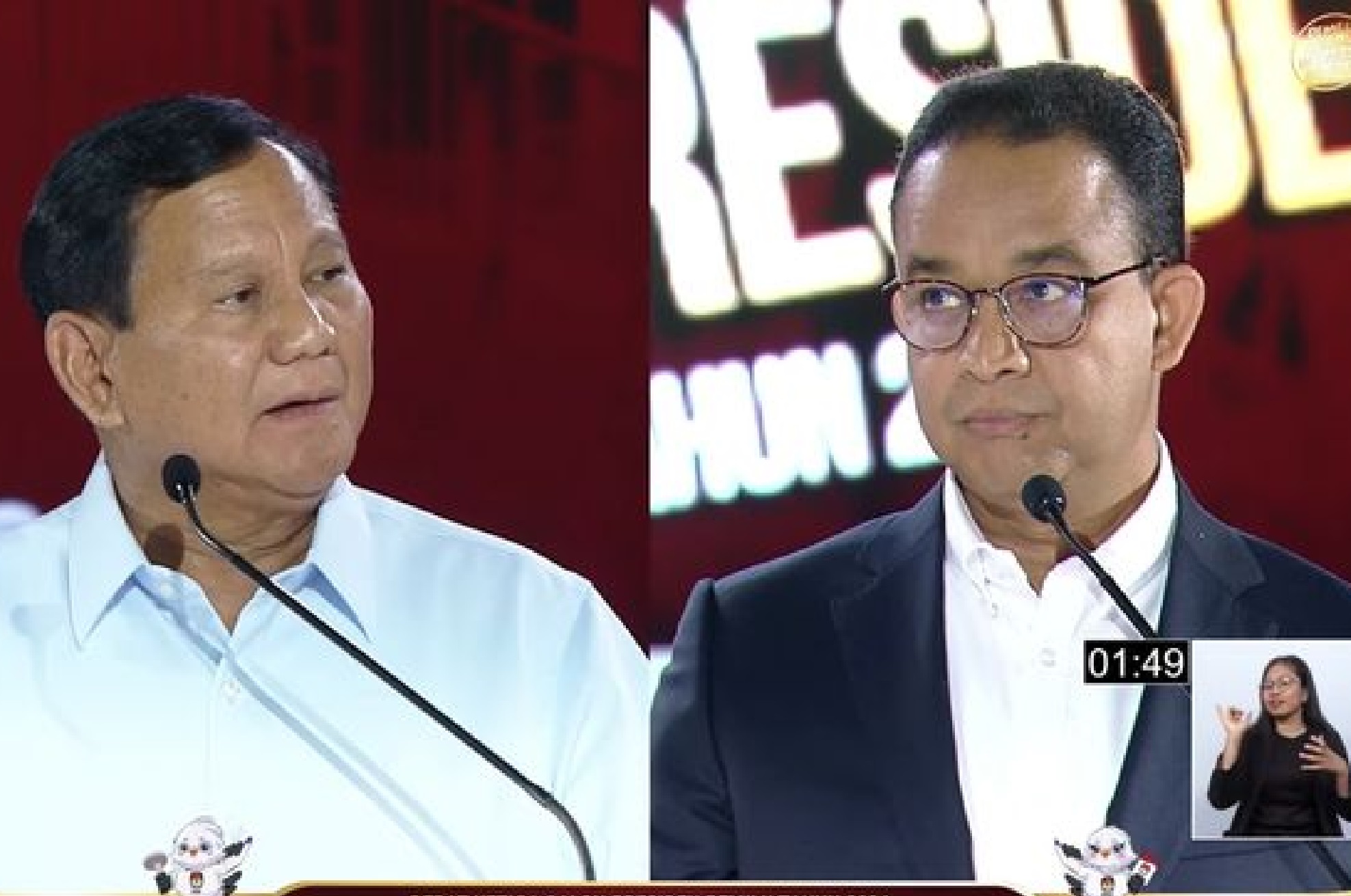 Prabowo Subiantao dan Anies Baswedan dalam debat.