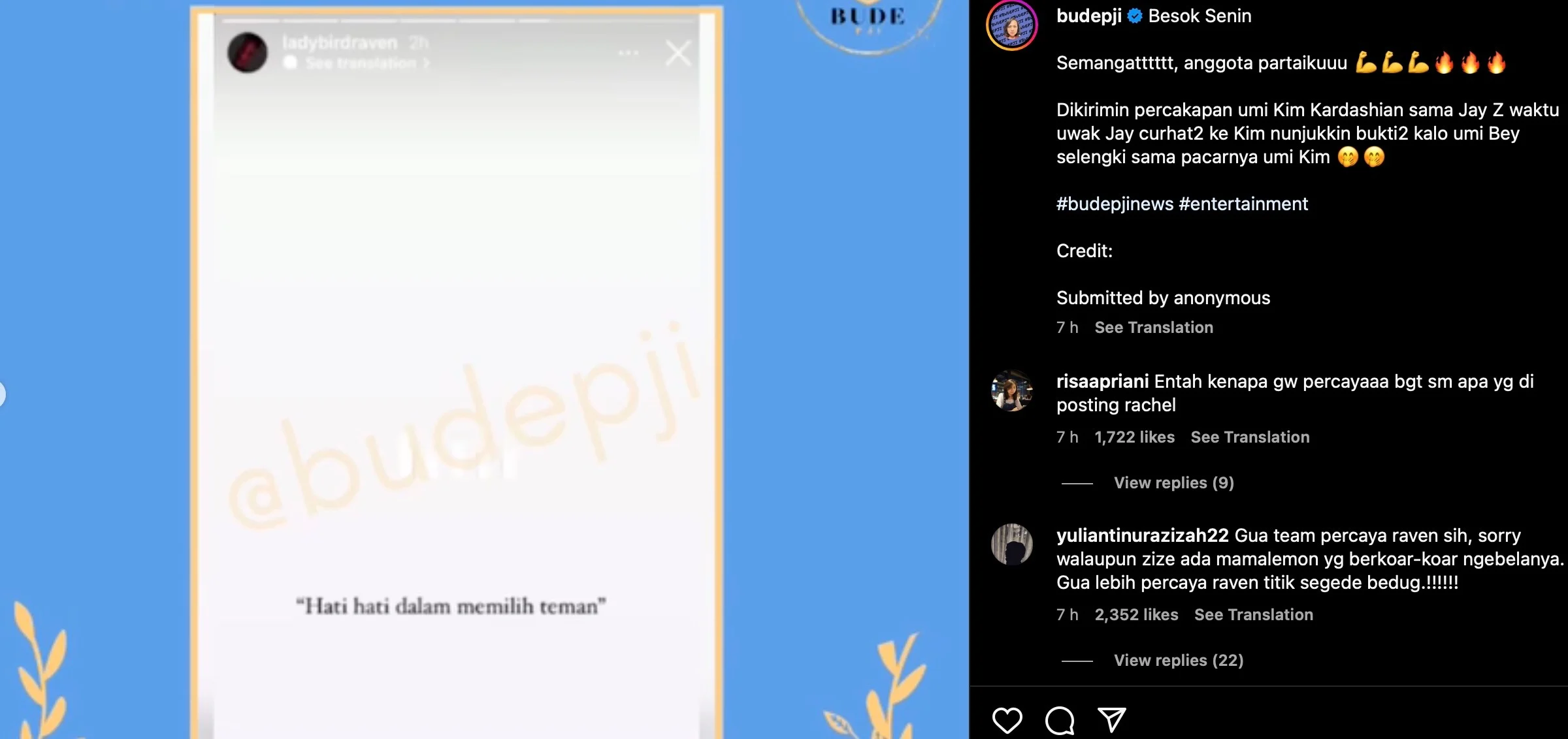 Berikut tangkapan layar akun IG @budepji milik Rachel Vennya.