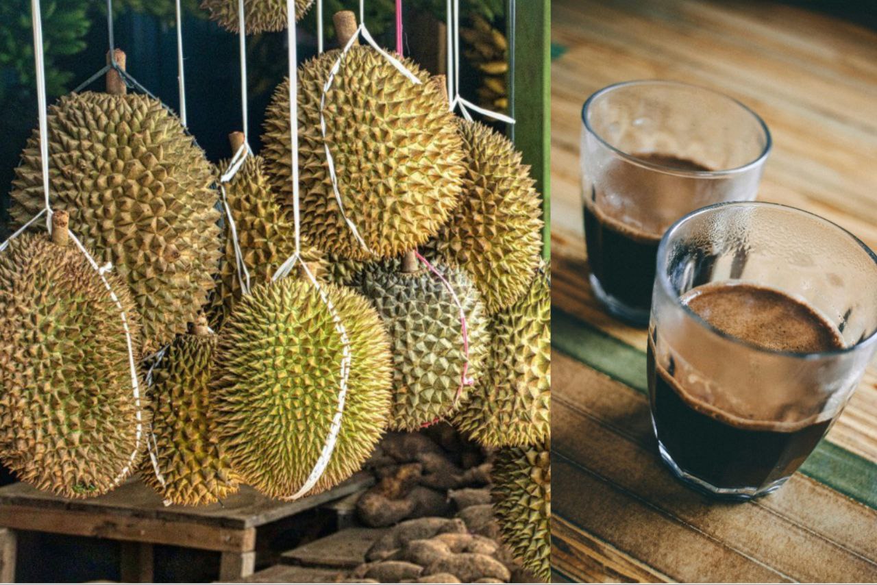 Ilustrasi Durian dan Kopi Dikonsumsi Berasaan