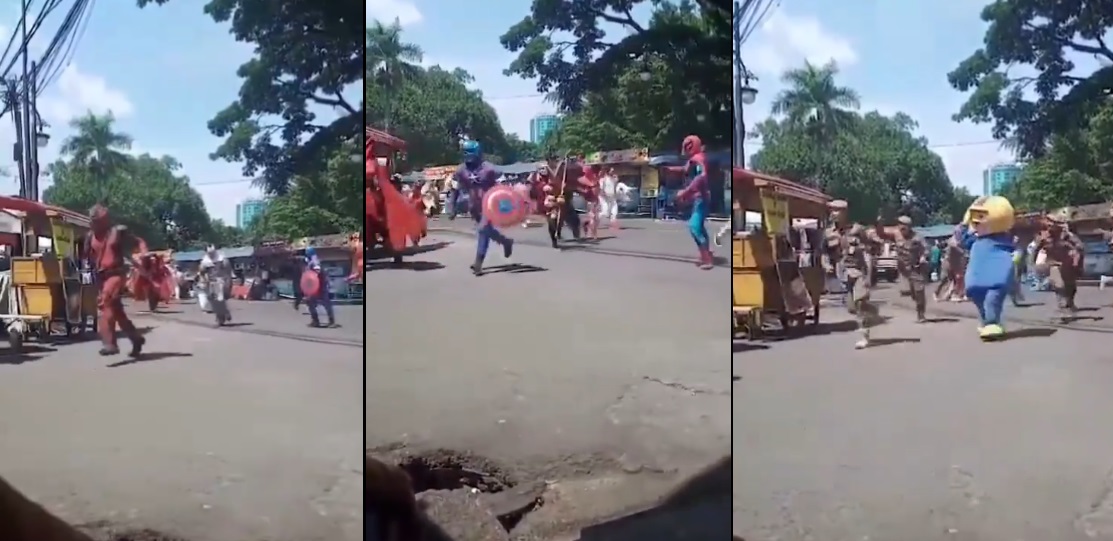 Kolase tangkap layar super hero dan hantu tidak ada harga dirinya karena lari dari kejaran Satpol PP.