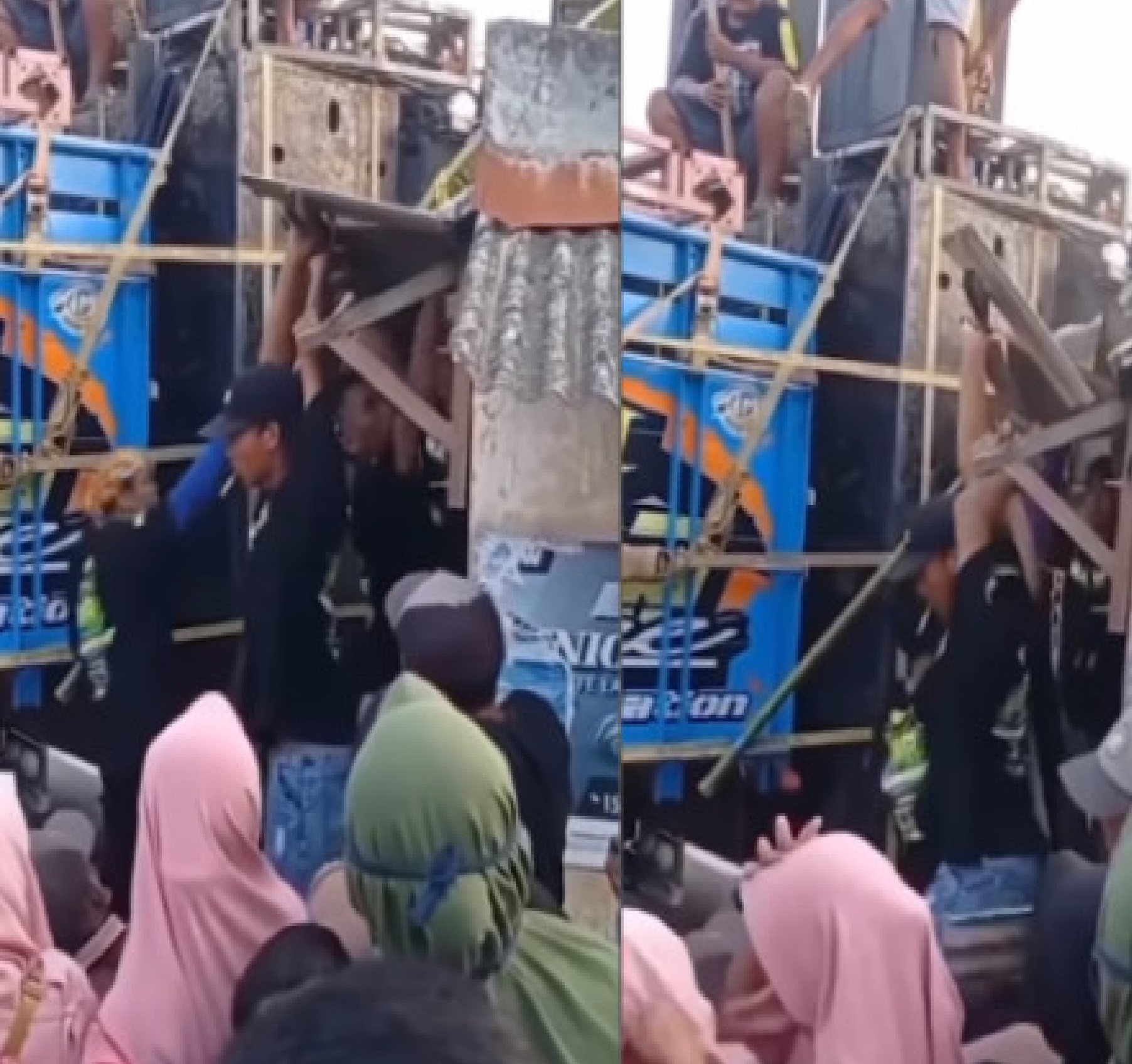 Sejumlah panitia melakukan pengrusakan terhadap sebuah warung di Jember, Jawa Timur.