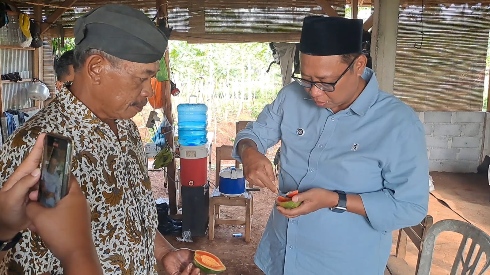 Joko Santoso ketika mencoba pepaya California di Desa Wisata Kandri