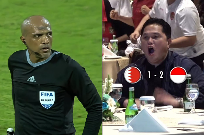 Ketua Umum PSSI Erick Thohir saat merayakan kemenangan Timnas Indonesia unggul 2-1 sebelum muncul kontroversi wasit Ahmed Al Kaf.