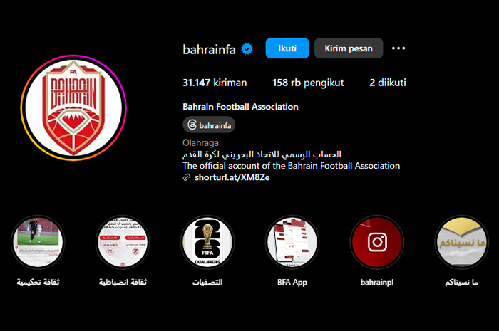 Akun Instagram Federasi Sepak Bola Bahrain (BFA).