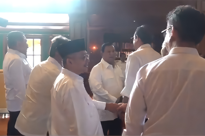 Suasana pembekalan calon menteri Presiden terpilih Prabowo Subianto, di Hambalang, Bogor, pada Rabu (16/10) malam.