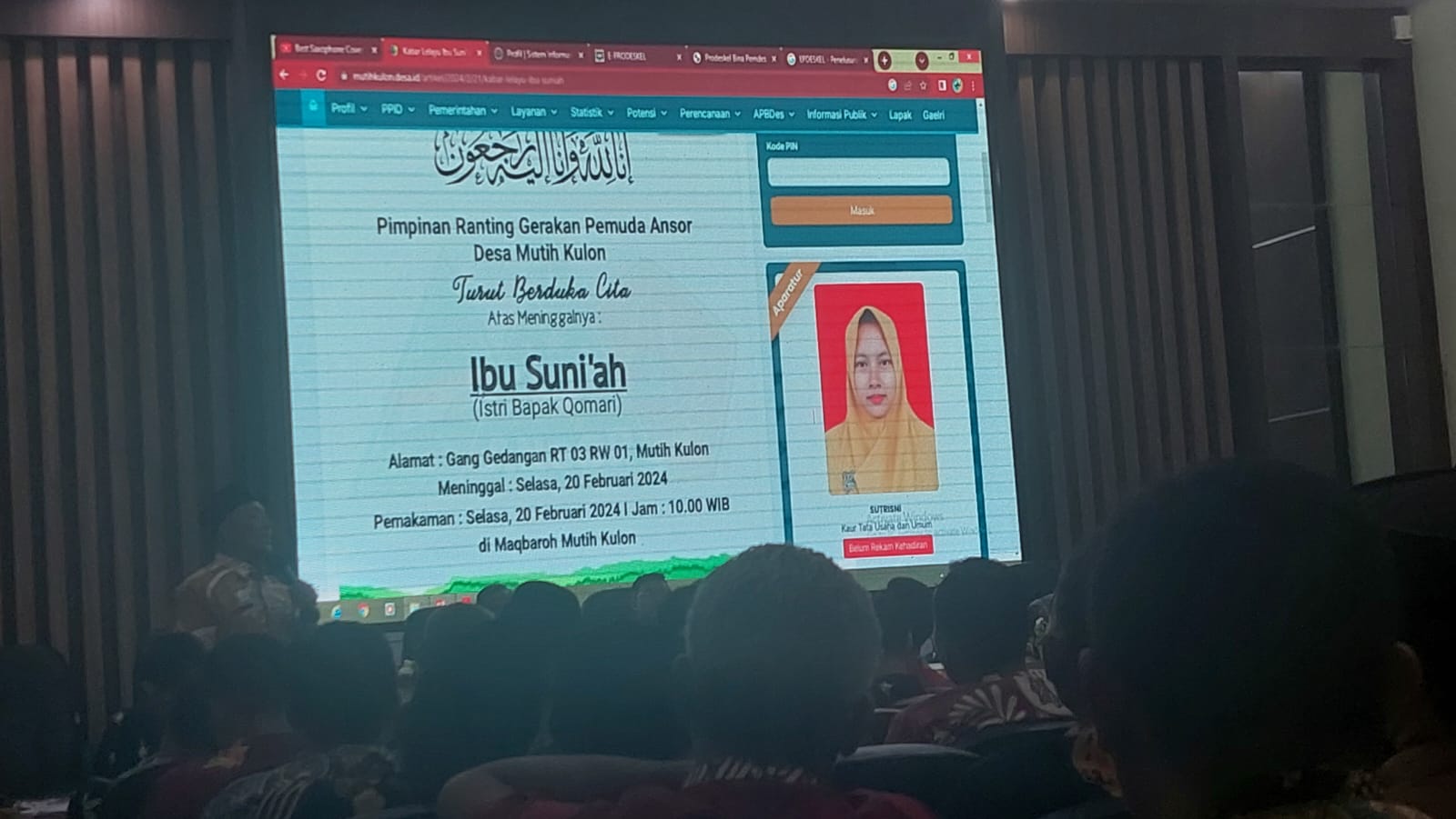 Contoh webiste desa bisa digunakan untuk layanan pengumuman kematian warga seperti yang ada di sistem informasi Desa Mutih Kulon Kecamatan Wedung. (Wahibpribadi)