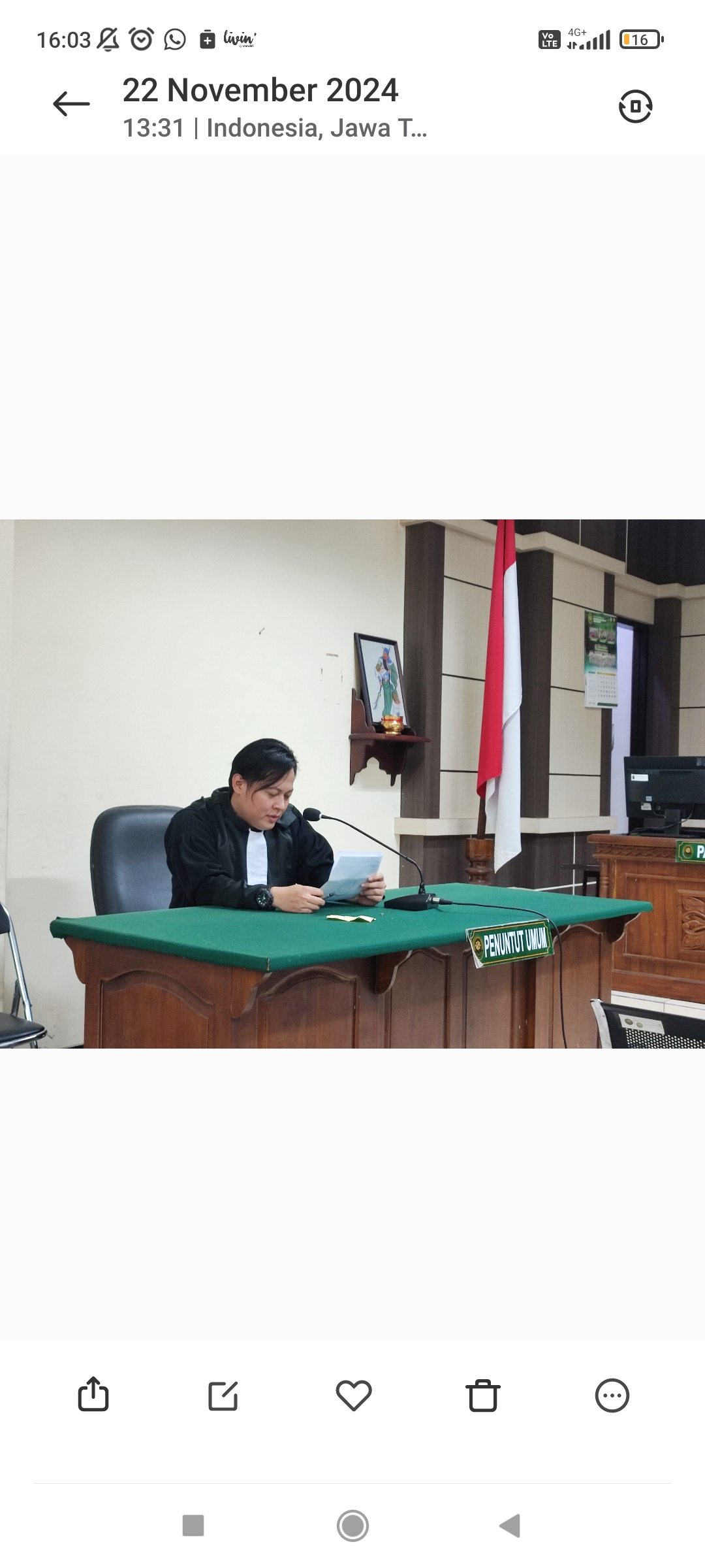 Jaksa Penuntut Umum Kabupaten Semarang Bagus Bintara Putra saat membacakan replik di Pengadilan Tipikor Semarang, Jumat (22/11/2024).