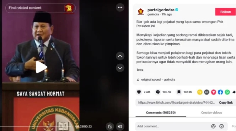 Akun TikTok Gerindra