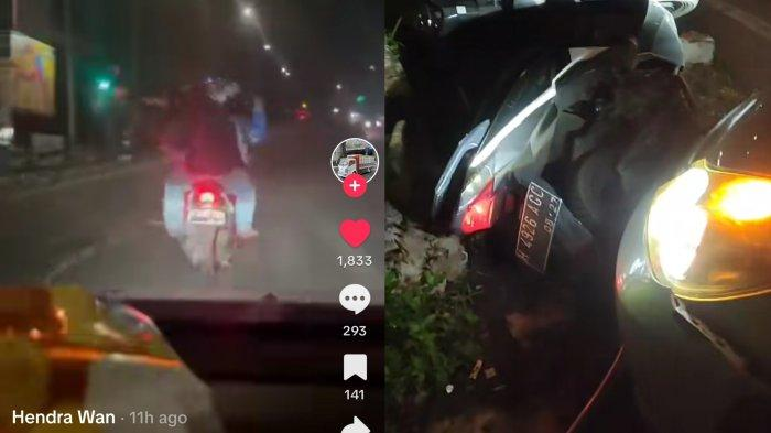 Tangkapan layar pengemudi mobil mengejar pemotor diduga remaja kreak di exit tol Bawen.