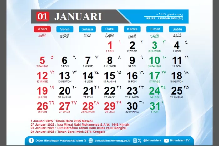 Kalender Januari 2025