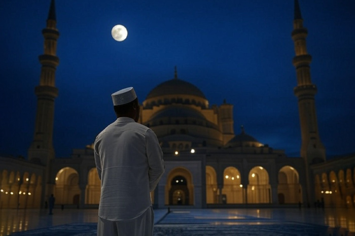 Ilustrasi seorang muslim sedang menunggu momen spesial di malam Nisfu Syaban 2025.