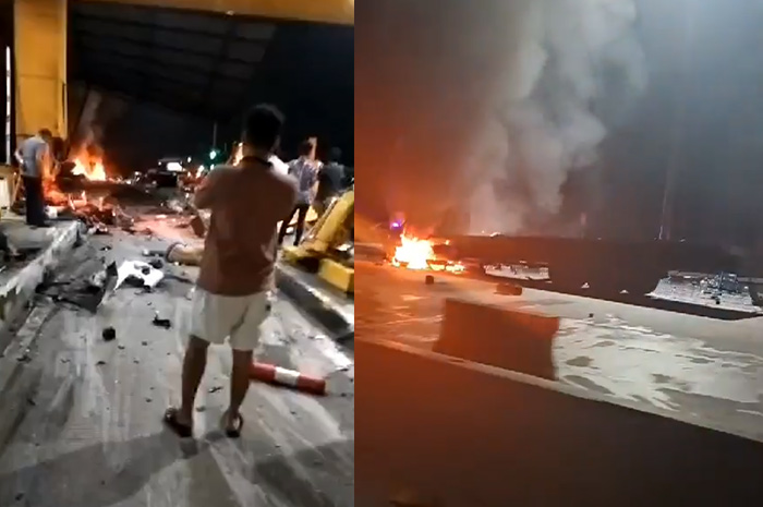 Tangkapan layar video kiriman warganet setelah kecelakaan beruntun di Gerbang Tol Ciawi.