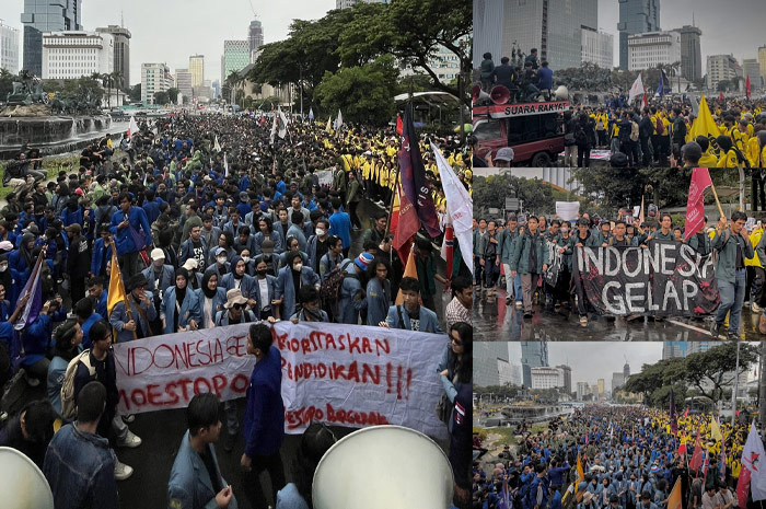 Potret demo Indonesia Gelap mahasiswa BEM SI dan KMS.