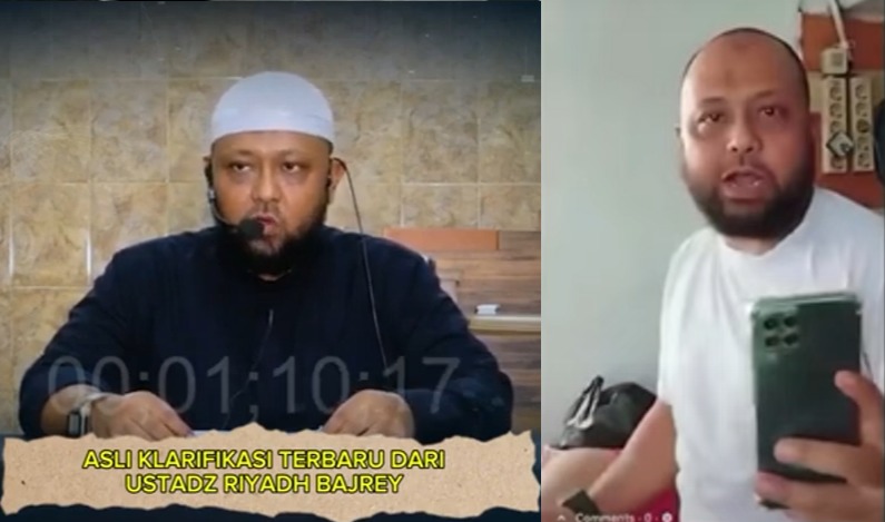 Tangkap layar video viral dan klarifikasi Ustaz Riyadh Bajrey.