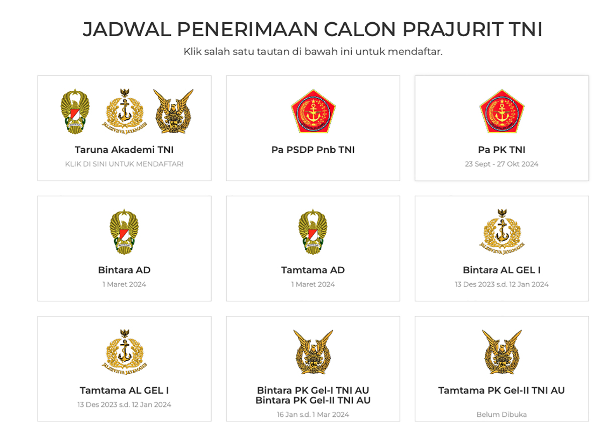 Pendaftaran rekrutmen Bintara PK, Tamtama PK, Taruna AKMIL TNI AD 2025 Resmi Dibuka, Ini Cara Daftar dan Syaratnya
