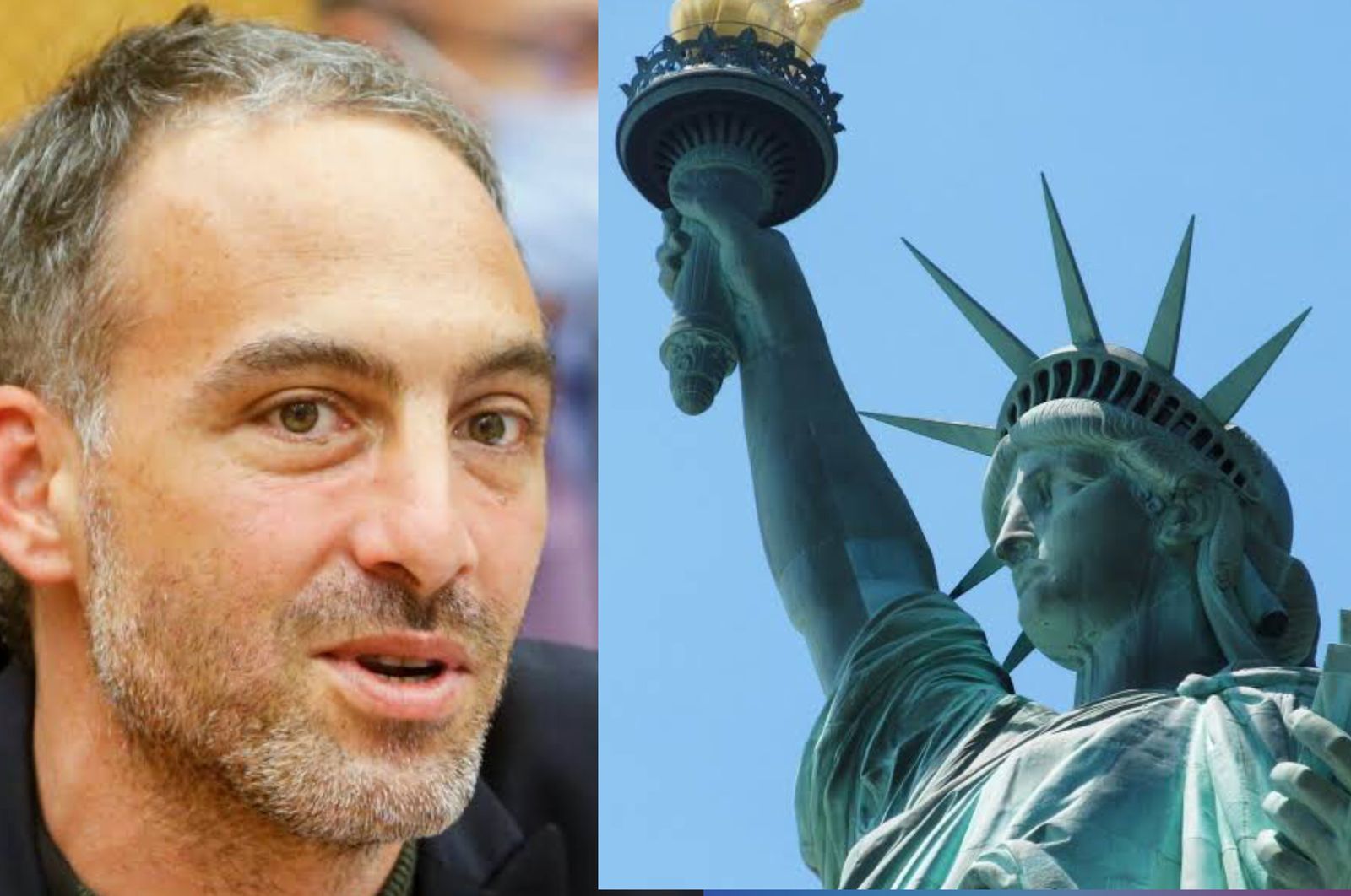 Potret: Raphael Glucksmann dan Patung Liberty di New York AS