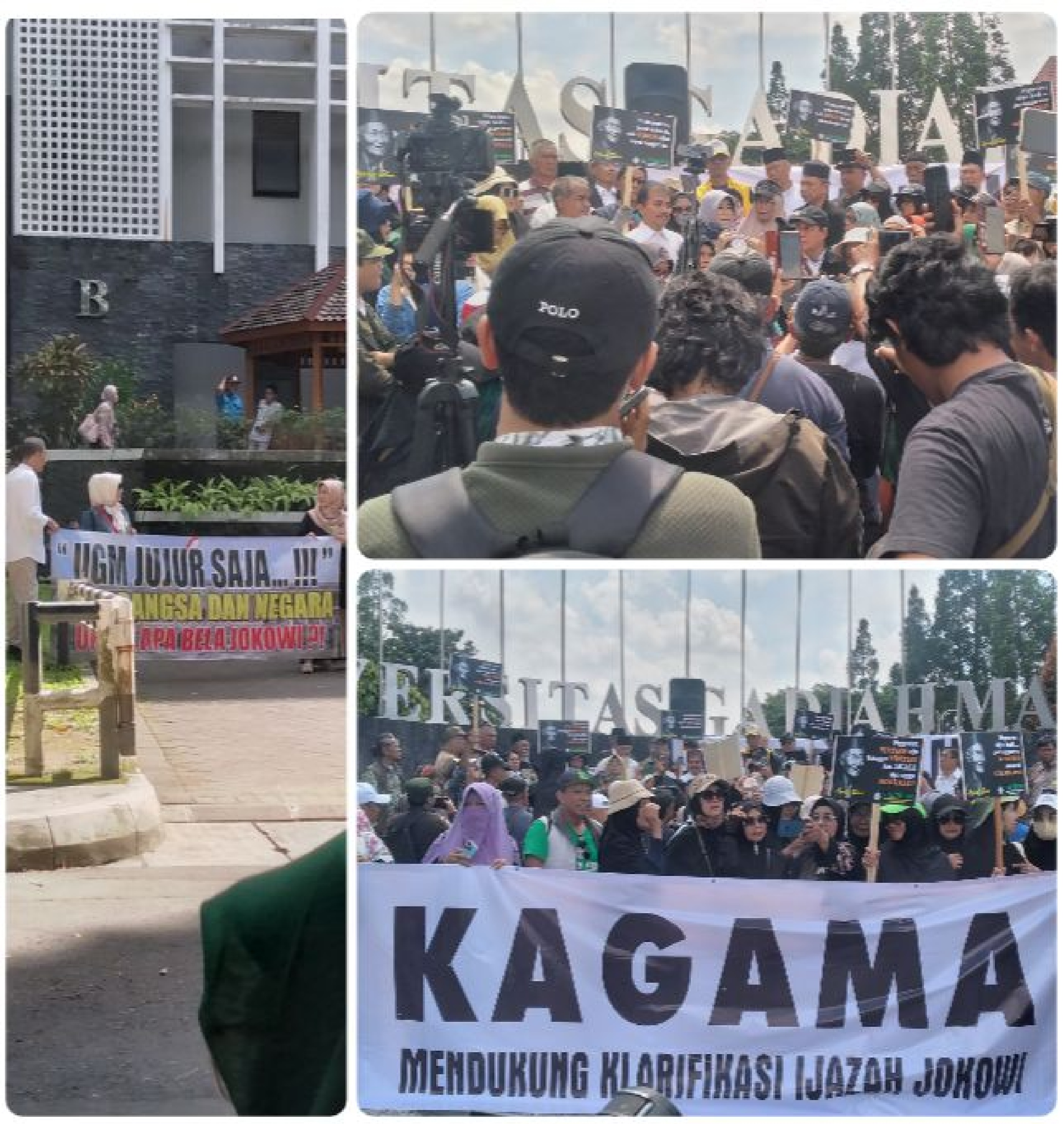 Puluhan orang yang mengatasnamakan KAGAMA menutut UGM untuk membuktikan ijazah asli dari Joko Widodo mantan presiden ke 7 RI, Selasa (15/4/2025)