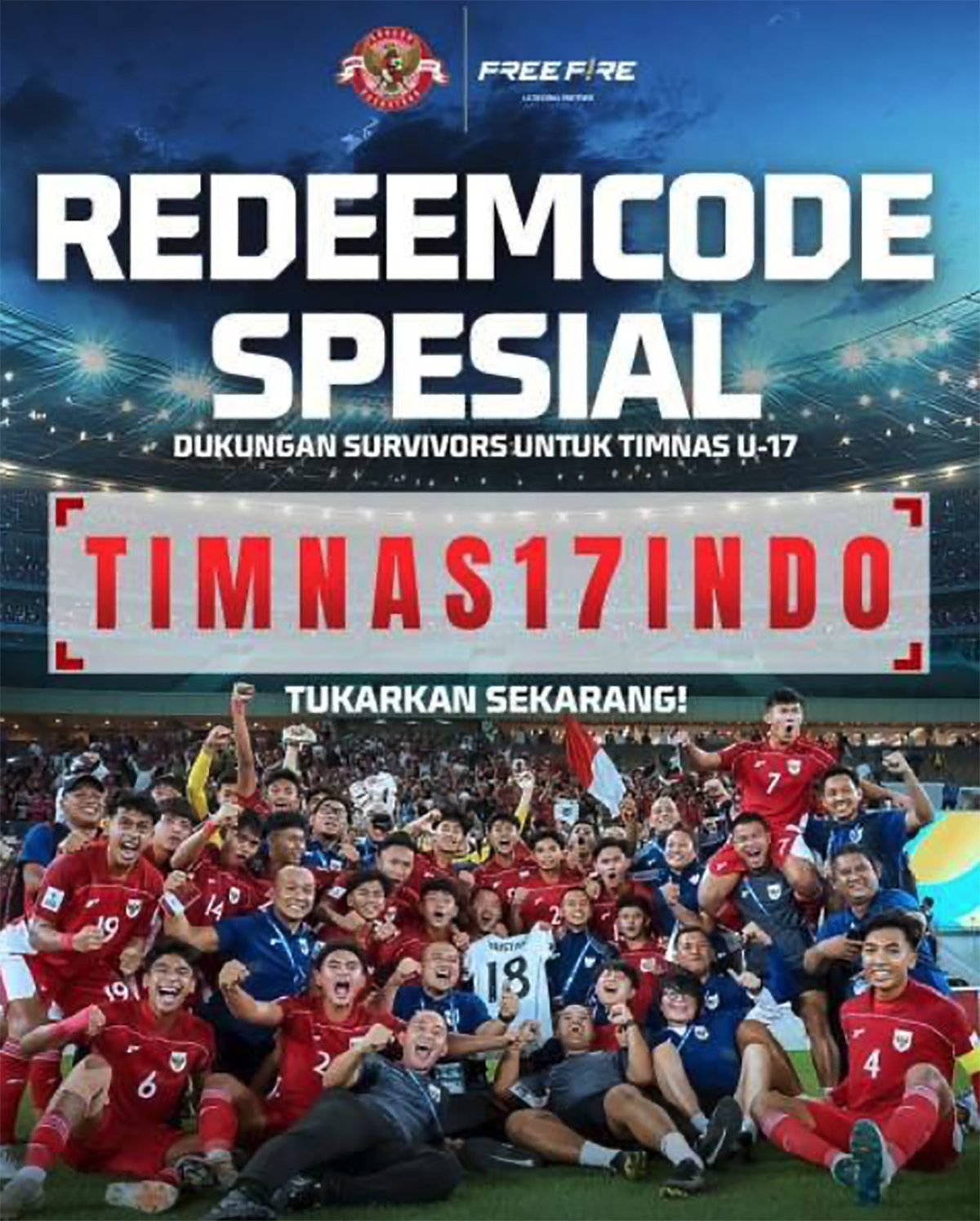 Klaim Sekarang Kode Redeem FF - Free Fire Hari ini Edisi Timnas U-17 Terbaru