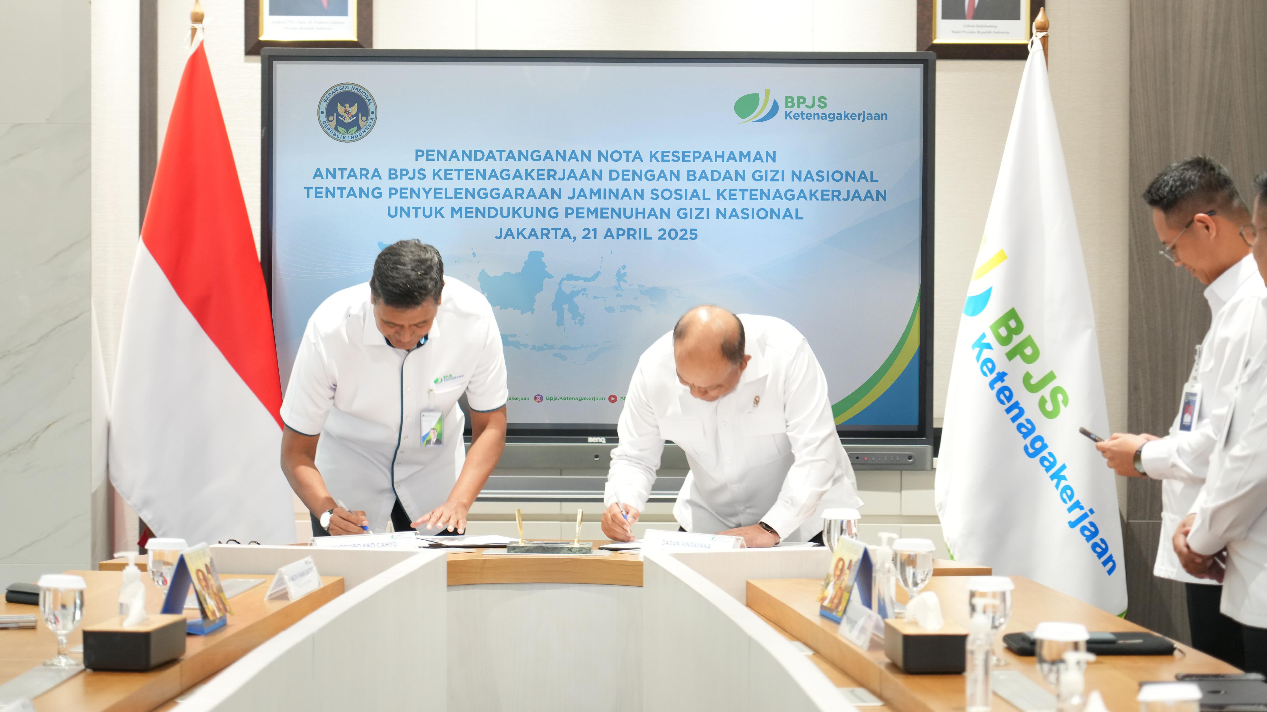 BPJS Ketenagakerjaan dan Badan Gizi Nasional (BGN) sepakat untuk memberikan perlindungan jaminan sosial ketenagakerjaan kepada seluruh pekerja yang terlibat dalam ekosistem program MBG.