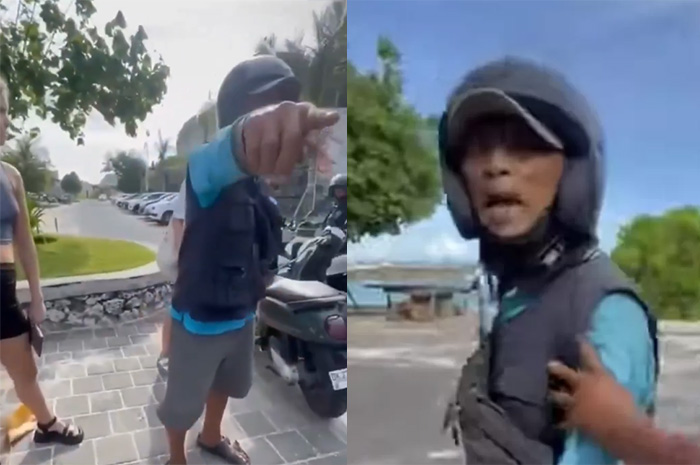 Tangkapan layar video viral ojek lokal saat marah pada ojek online di kawasan Pantai Melasti Kuta Selatan, Bali.