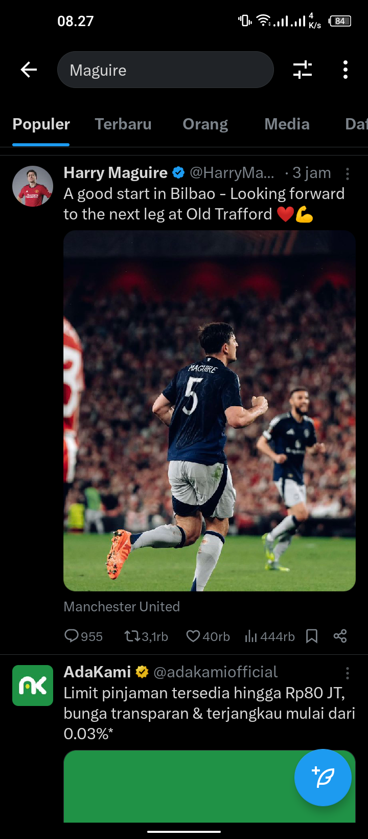 Harry Maguire Membagikan Postingan pada Akun X