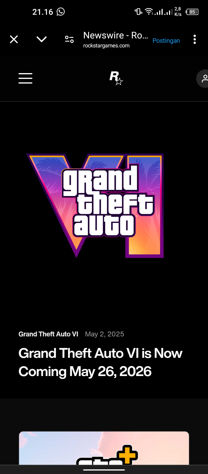 Rilis Logo GTA VI pada website resmi Rock Star Games