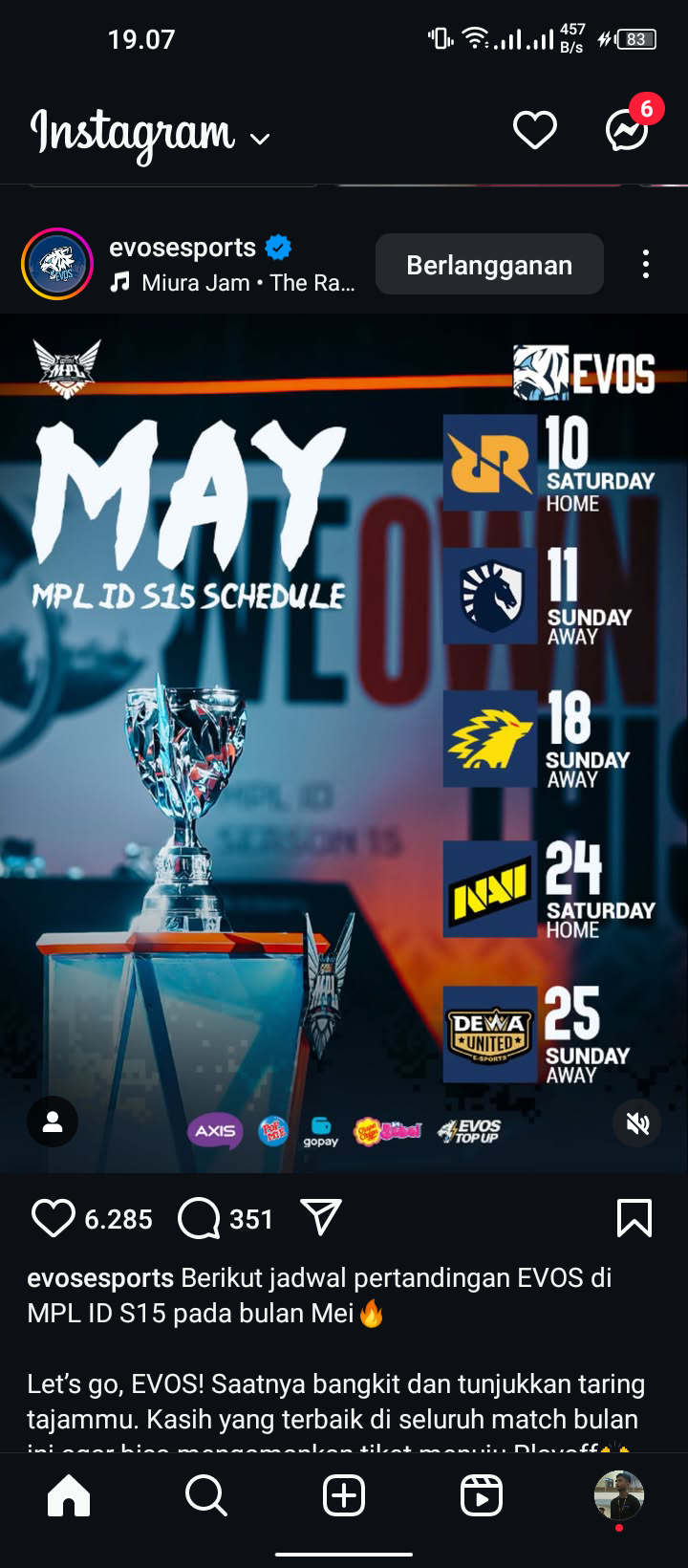 Jadwal bulan Mei tim Evos pada Lanjutan MPL ID Season 15
