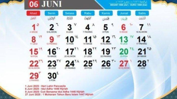 Berikut kalender bulan Juni 2025, long weekend menanti.